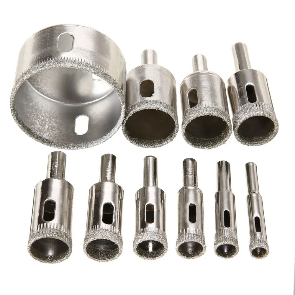 High Quality 10pcs Diamond Coated Hole Saw Drill Bit Set Cutter 8-50mm For Tile Ceramic Marble Glass