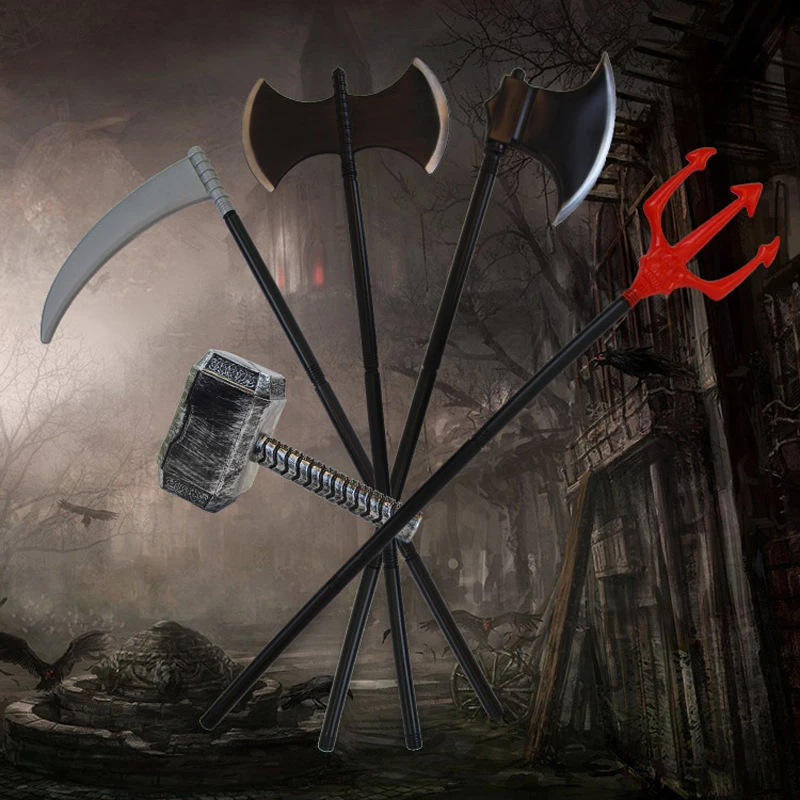 

Kids Tricky Toys Plastic Devil Weapons Funny Halloween Props Cattle Fork Party Accessory Plastic Sickle and Plastic Axe Pirate
