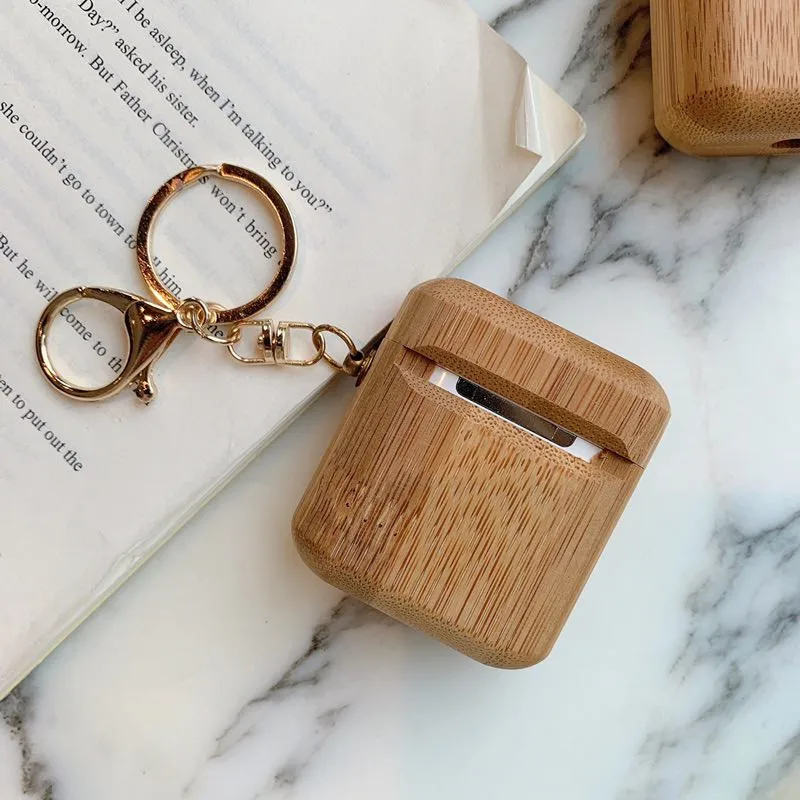 Настоящая деревянная крышка для Airpods 2 Чехол Bluetooth деревянный натуральный чехол ручной работы Funda Para Для Airpods Hoesje с брелком
