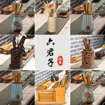 

Solid Wood Tea Ceremony Ru Kiln Six Gentlemen Accessories Set Hexagonal Gourd Bamboo Kungfu Teaset Tea Art Combination
