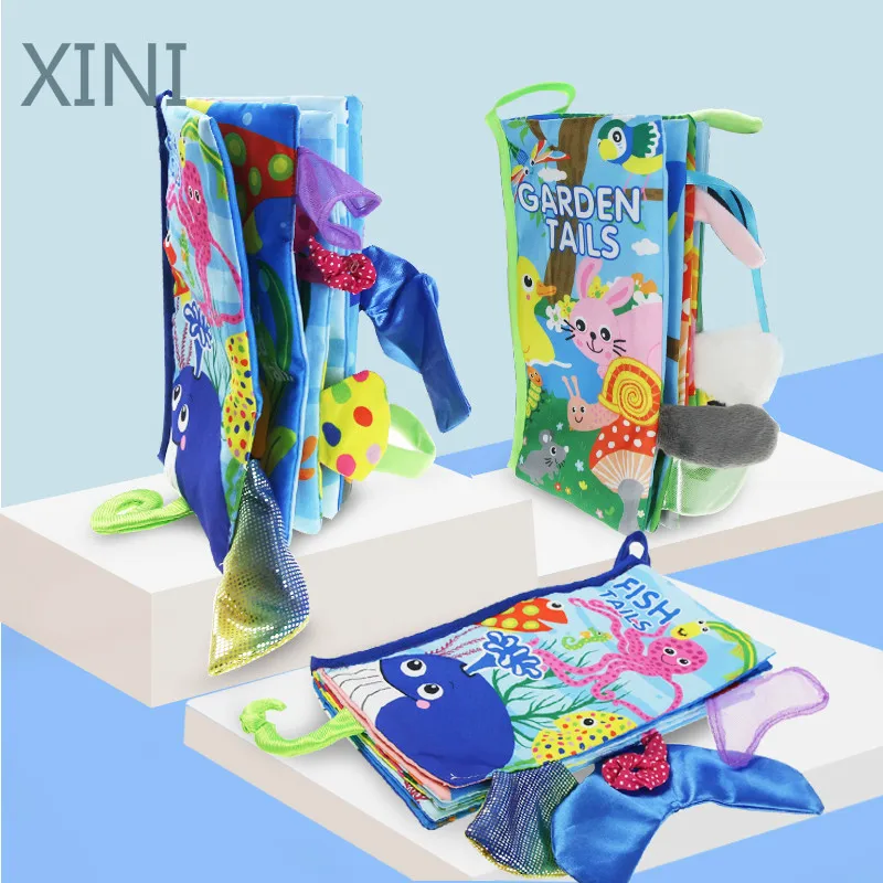 

2 Styles Baby Soft Tails Cloth Book Rustle Sound Educational To Infant Animals Marine lifeTails Early Learning Toys For Kids