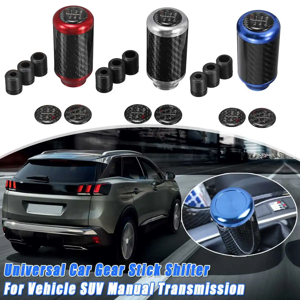 Car Manual Gear Knob Shifter Stick Shift 5 6 Speed Universal Racing Aluminum with 3 Caps For Vehicle SUV Manual Transmission