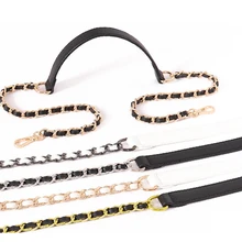 

100cm/120cm Women's Diagonal Span Bag Metal Chain Black Leather Shoulder Strap Bag Accessories One-Shoulder Joker Bag Handle