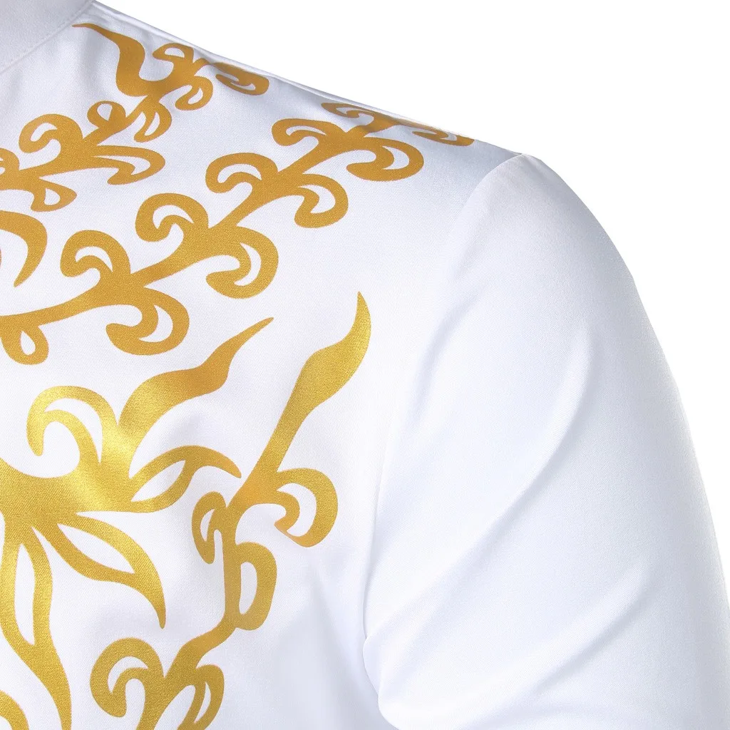 Модная мужская футболка с длинным рукавом, африканские/индийские этнические Печатные Топы, блузки с отложным воротником, повседневные Рубашки золотого цвета, Рубашки# Z