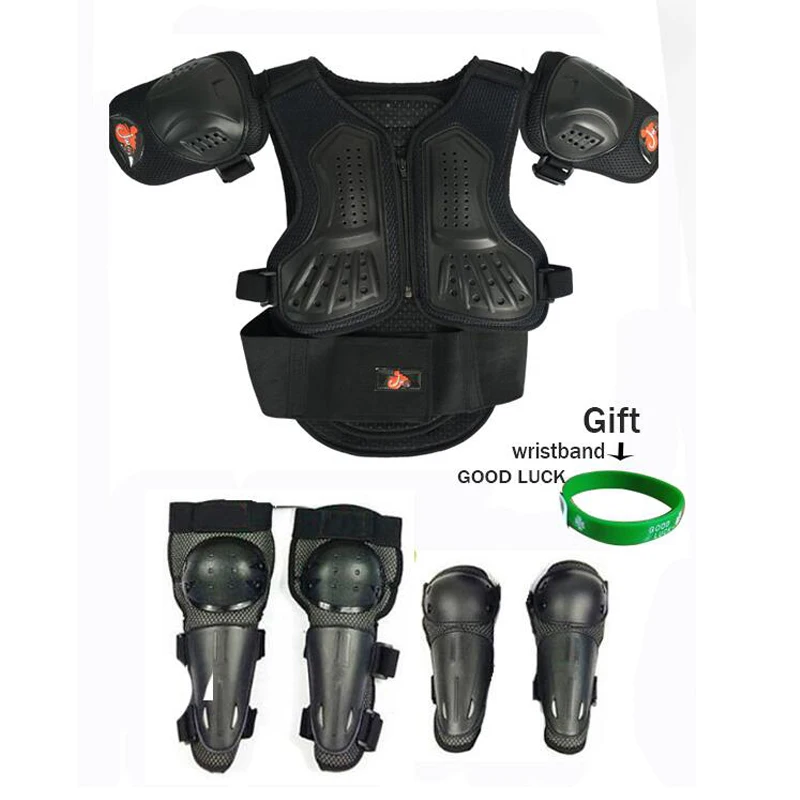 Black 4-15 Years Children Moto Cycling Balance Bike Full Body Armor Chest Spine Knee Elbow Guard Motorbike Vest Suits