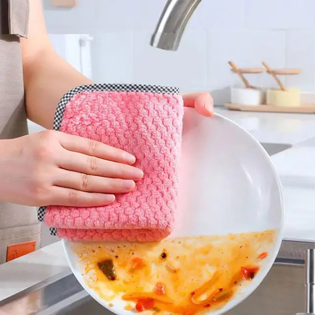 1/4Pcs Kitchen Towels Dishcloths Non-stick Oil Thickened Table Cleaning Cloth Absorbent Scouring Pad Kitchen Rags Gadgets 4