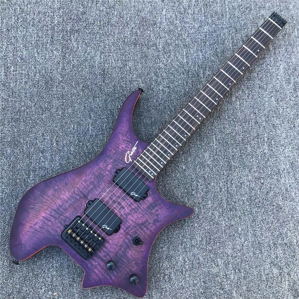Бесголовая электрическая гитара Grote purple Flame Maple 24 лада без головки атласная