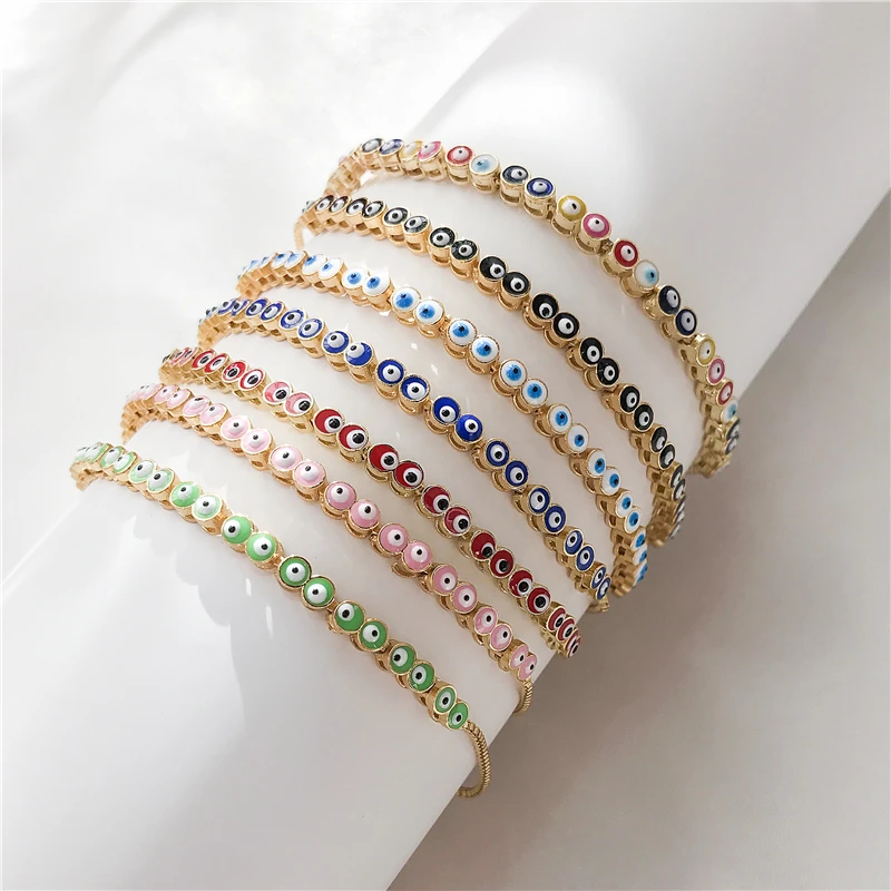 HECHENG,18KGold Plated Eye Bracelet ,Fashion Enamel Opening Adjustable Bracelet for Women Brass Bracelet, Jewelry