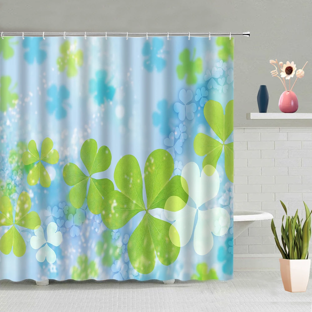 Four Leaf Clover Plants Shower Curtain Love Color Printing Living Room