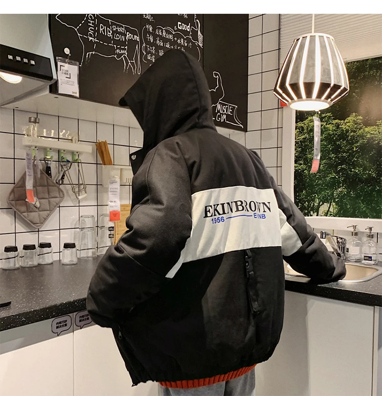 Winter New Japanese Bread Service Men's Fashion Casual Print Loose Thick Workwear Cotton Coat White / Black M-5XL