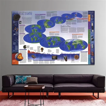 

90*60cm World Map Poster 1998 Wall Art Painting Non-woven Spray Painting World Physical Map for Culture Education Supplies