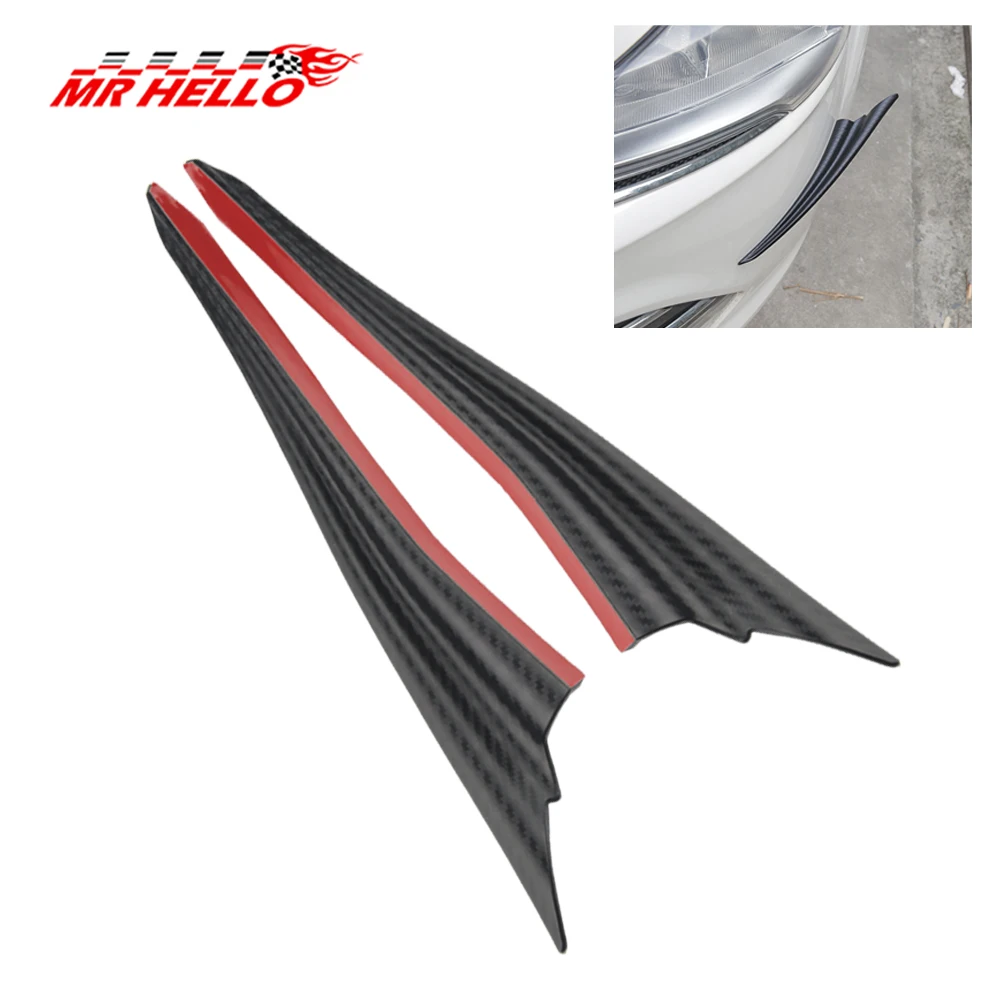 

2pcs Universal Black Carbon Fiber Car Styling Accessories Front Bumper Lip Rubber Fin Splitter Spoiler Canard Valence Sticker