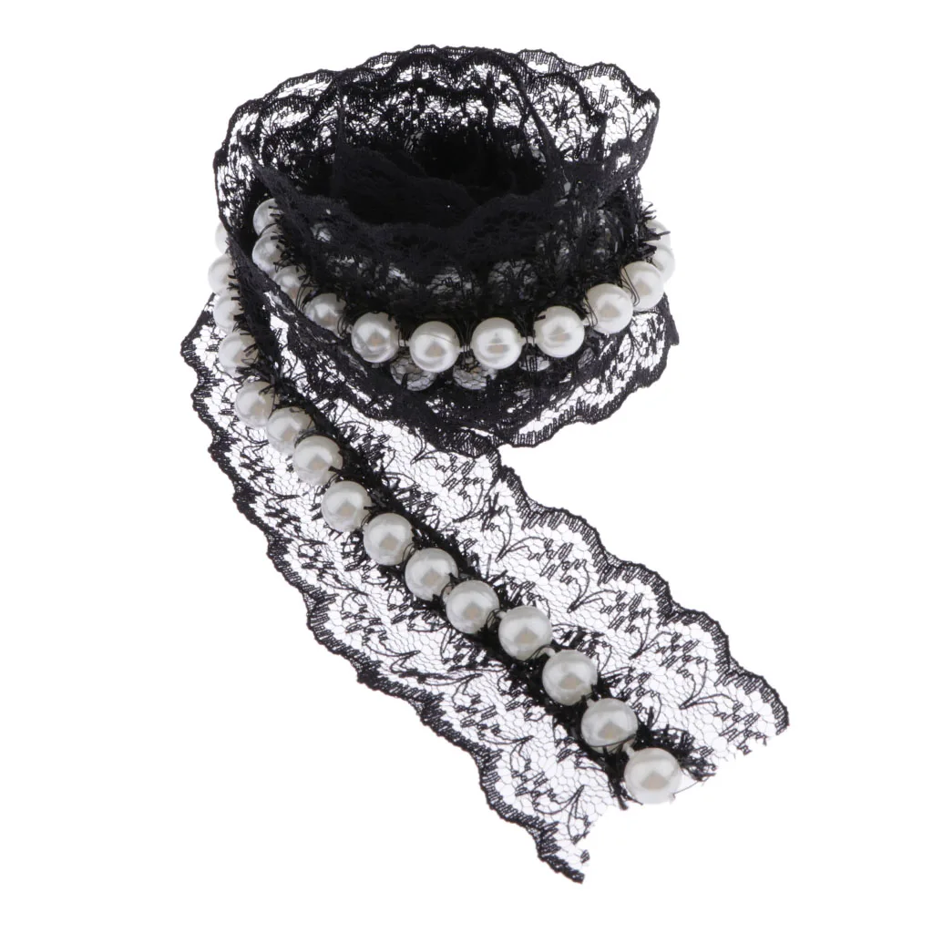 

1 Yard Embroidery Lace Ribbon Trim with Pearl Cushion Curtain Ornament Tulle Mesh Craft Ribbon for Dress Decor Sewing Accessory