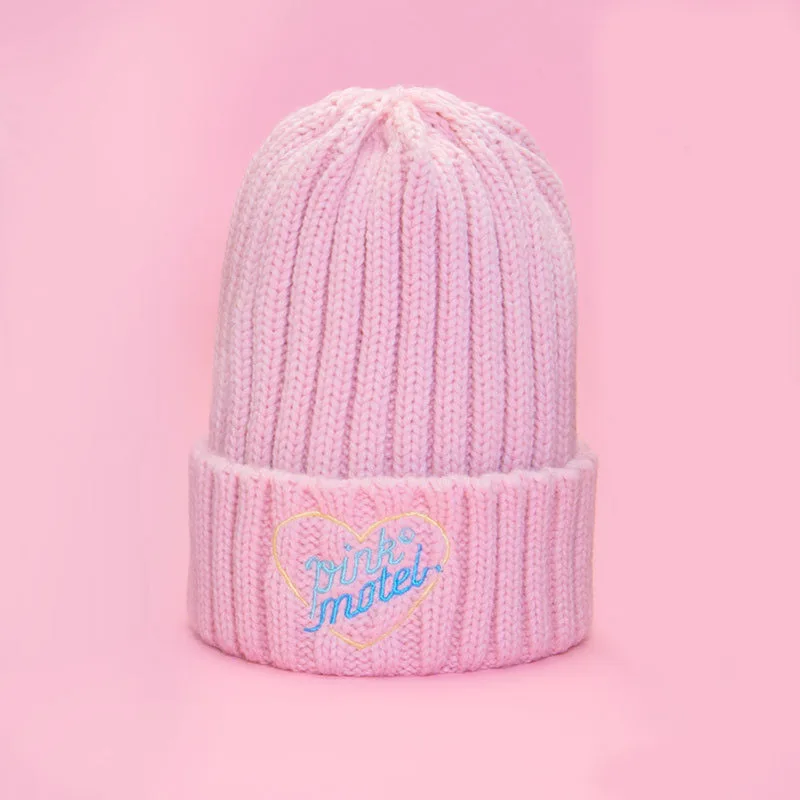Bentoy New Winter Women Knitted Cap Fashion Girl Embroidered Hat Plush Warm Cap Letter Handmade Cap Student Hat