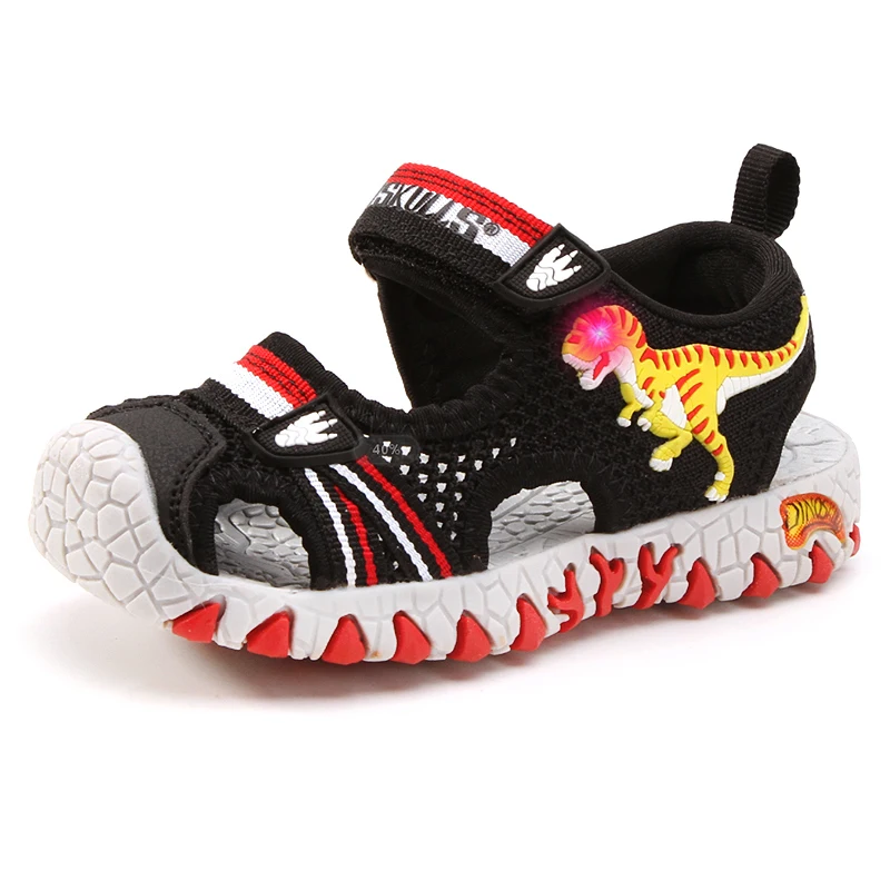 Dinoskulls 2021 Light Up Summer Sandals Boys Cut Outs 3D Dinosaur Children Shoes Non-slip Sport Kids Beach Shoes Baby Foot Wear leather girl in boots Children's Shoes