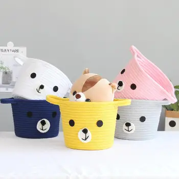 

Lovely Bear Woven Desktop Sundries Storage Box Kids Toys Organizer Baskets Cotton Rope Table Cosmetic Storage Basket with Handle