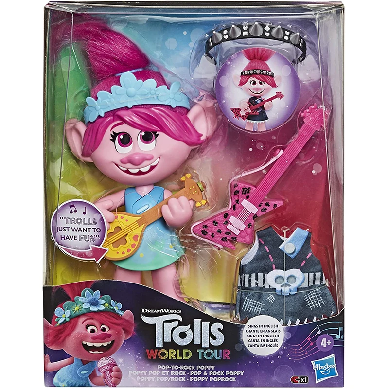 Hasbro DreamWorks Trolls World Tour Pop-to-Rock Poppy Singing Doll with 2 Different Looks and Sounds Toy Gifts for children