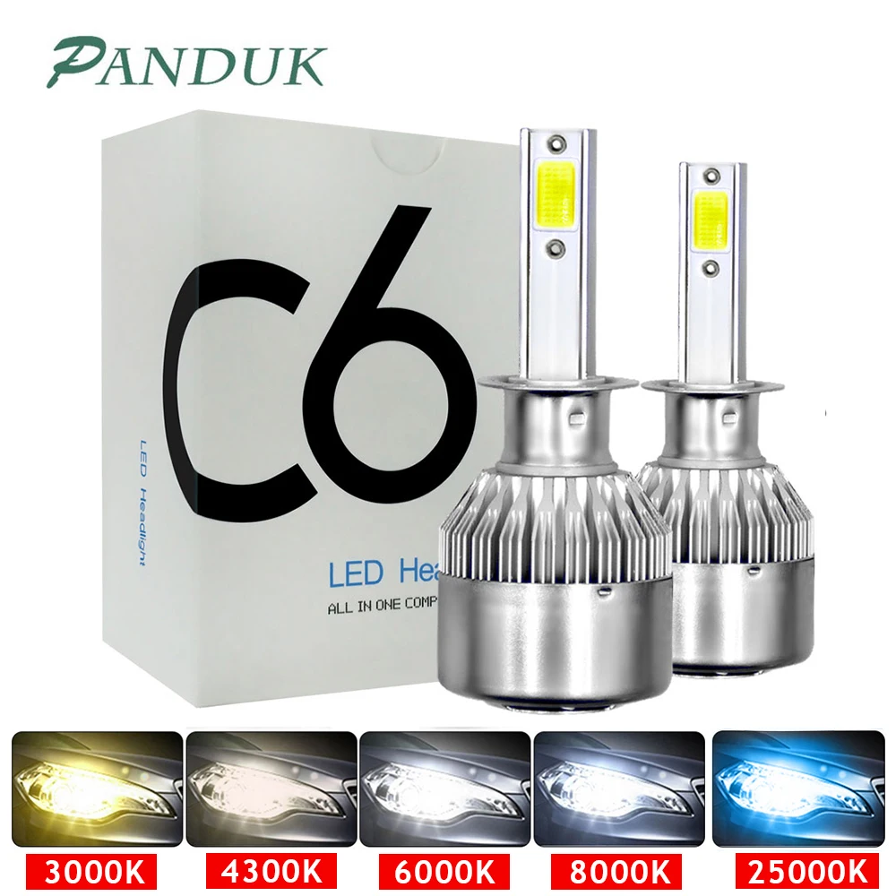 PANDUK C6 H1 H3 Bombillas de faros Led H7 luces LED de coche H4 LED 880 H11 HB3 9005 HB4 9006 H13 6000K 72W 12V 24V 8000LM faros