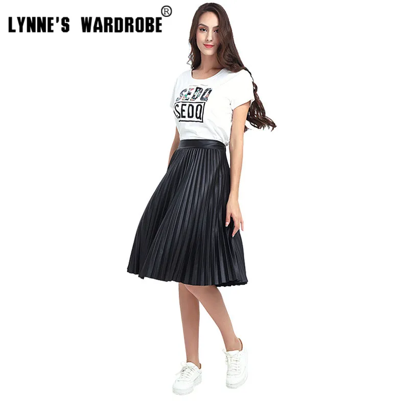 Юбка миди из искусственной кожи до колен с высокой эластичной талией|Юбки| |