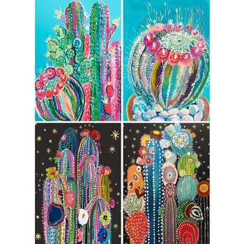 

4 Pack 5D Full Drill Diamond Painting Kit, DIY Cactus Diamond Rhinestone Painting Kits for Adults Diamond Arts Craft