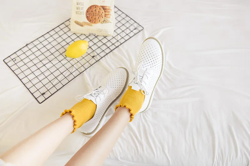 Autumn And Winter New Products Japanese-style Frilled Cotton Bunching Socks Women's Solid Color Short Socks Women's
