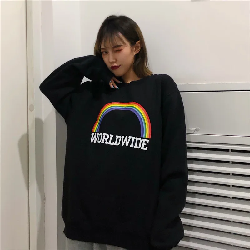 

Women's Sweatshirt Korean Edition Loose Large Size Rainbow Harajuku Lazy Wind Weird Thin Jacket Early hoodie Jacket punk clothes