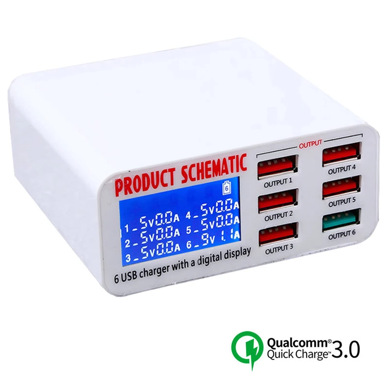 USB Charger Portable Multi USB Port Rapid Charger 6 Port USB Socket Fast Quick Charger with LCD Display for Smart Mobile Phone USB Charger Portable Multi USB Port Rapid Charger 6 Port USB Socket Fast Quick Charger with LCD Display for Smart Mobile Phone