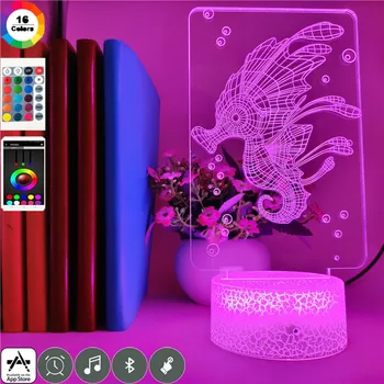 

Bluetooth Speaker Hippocampus 3D LED Decor Lighting Bedside Novelty Creative Sea Horse Table Lamp USB Visual Animal Night Light