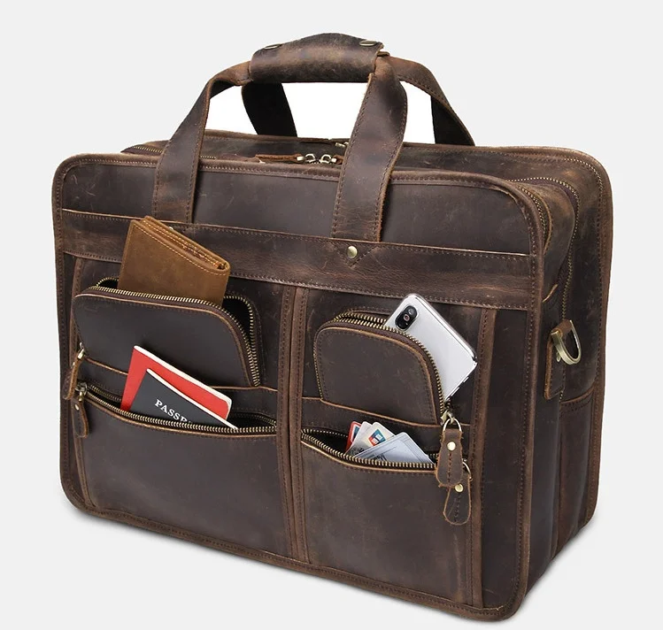 

Luufan Top Grade Formal Leather Business Bag 100% Cowhide Briefcase Bag For 15 16 17 Inch Laptop Handbag Shoulder Bag Dual Use