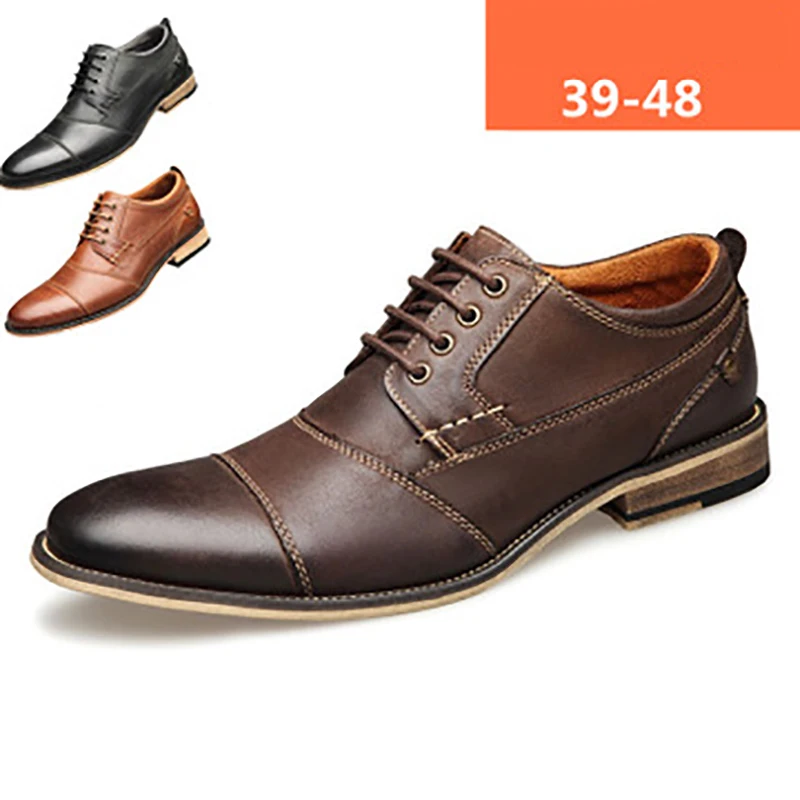 

Luxury Brand Mens Shoes Fashion Lace Up Black Brown Wedding Office Shoe Formal Oxford Casual Shoes for Men Wood Heel Size 39-48