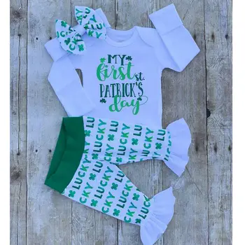 

My First St. Patrick's Day Newborn Baby Boy Girl Romper Tops+Pamts Outfits Set