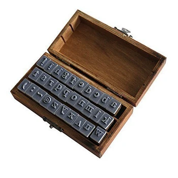 

Wooden Design Lowercase Alphabet Symbols Stamp Set Brown