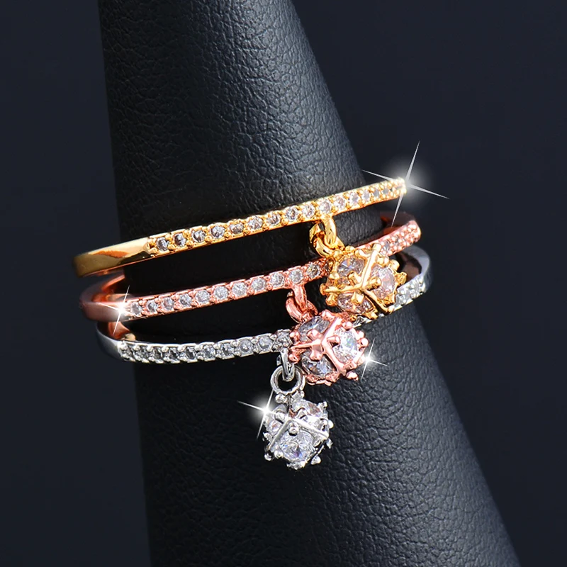 SINLEERY Charm Cubic Zirconia Crystal Inside Hollow Square Pendant Rings For Women Girls Gold Color Wedding Jewelry crystal rings zircon rings stone rings fashion rings gold rings wedding rings fashion ring finger rings metal rings