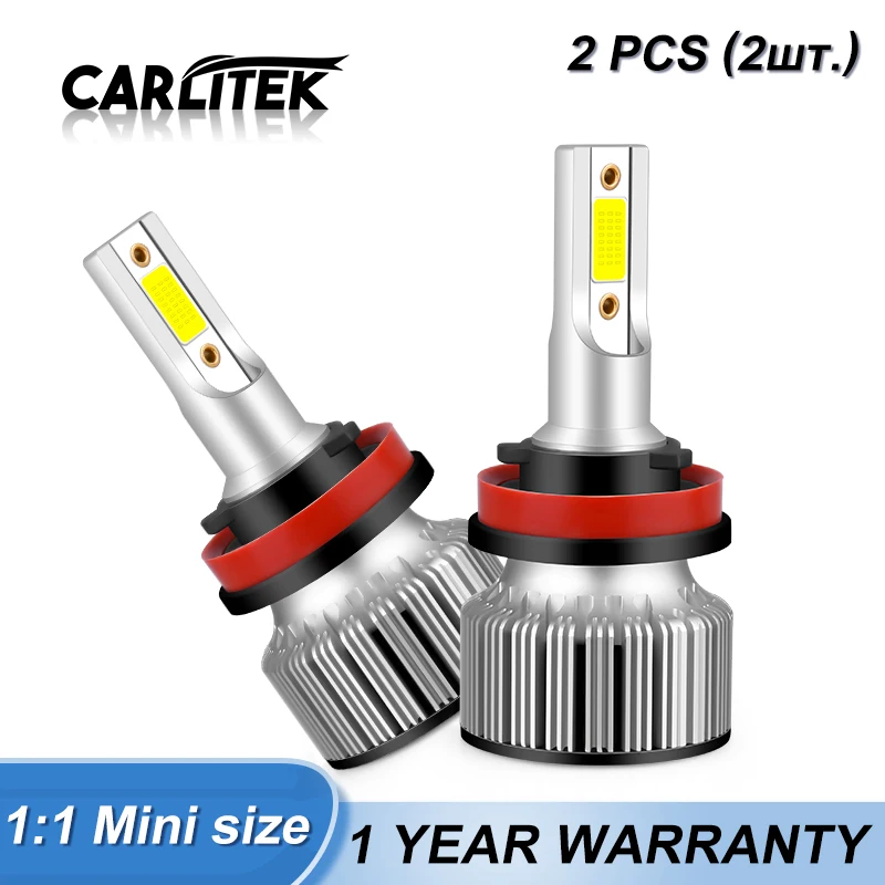 Carlitek 2pcs H11 H8 H9 LED Fog Lamp Bulbs Mini 12V 10000LM 9005 HB3 9006 HB4 50W 6000K luces H7 H4 Car Headlight Kits | Автомобили и