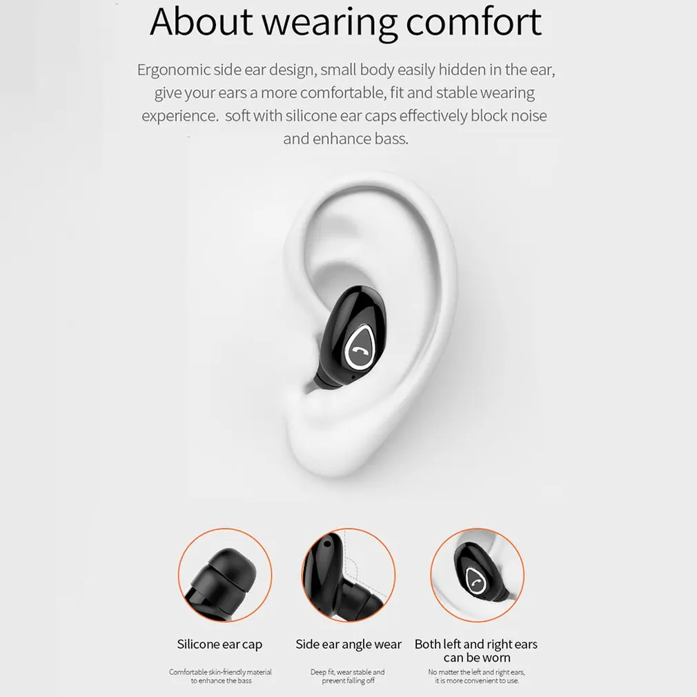 Wireless Bluetooth In-ear Invisible Headset Waterproof Headphone Earbud For mobile Phones Flat Other Bluetooth Devices