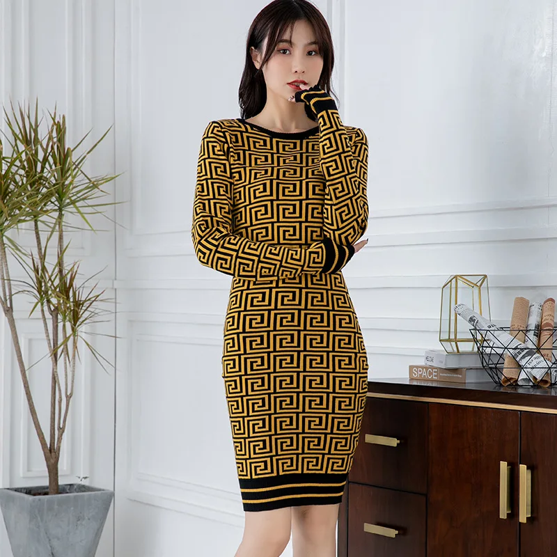 

Women's Sweater Big Fall Retro Long-sleeved Dress Women's Long Sweater Dress Women's 2019 Pullovers Long Sweater dress Women