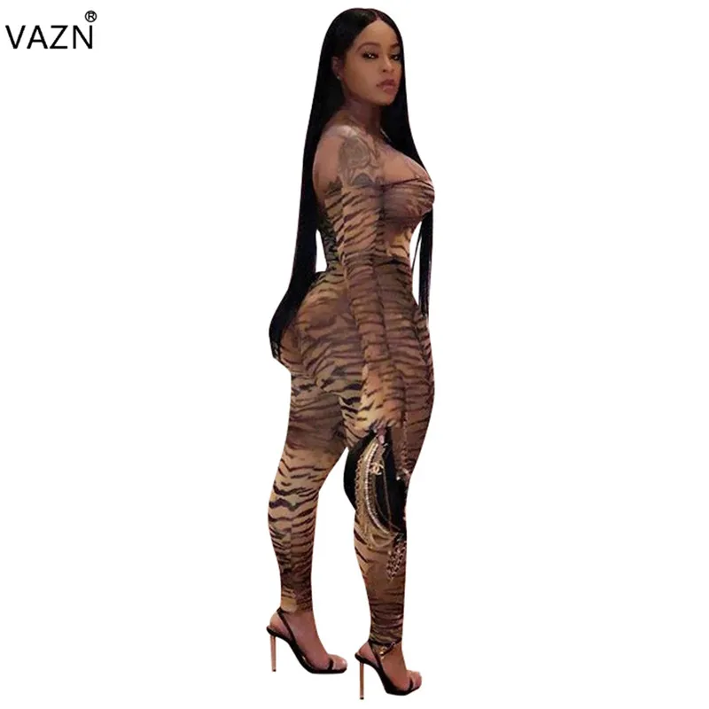 VAZN SN4831 продукт лето сексуальная леди 4 цвета Облегающий комбинезон полный рукав slash шеи комбинезон леди сексуальный клубный шик jumpuit