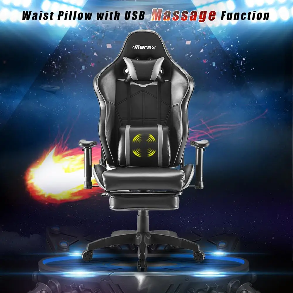 

Gaming Chair-High Back Computer Chair With Massager Lumbar Support PU Leather Executive Ergonomic Adjustable Swivel Task Chair