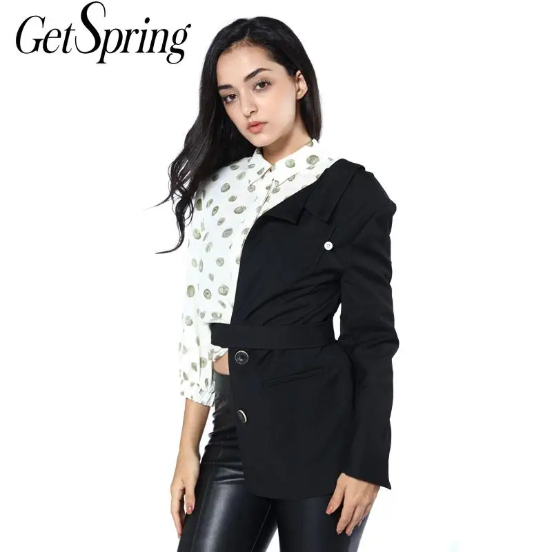 GetSpring Женский блейзер черный полублейзер куртки особый пояс дизайнерский