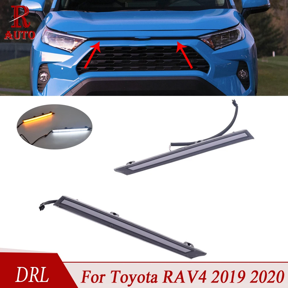 

R-AUTO Daytime Running Light Automobile Cover DRL LED Decoration Light For Toyota RAV4 2019 2020 Yellow Turn Signal Function 12V