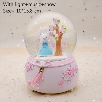 Blue-snow-light Миниатюрная модель с кисточкой и узлом в виде цветочной елки, снежный шар, хрустальный шар, Рождественская музыкальная шкатулка, Рождественское украшение для дома, подарок на день рождения - Цвет: Blue-snow-light