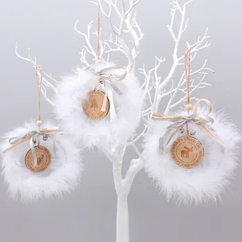 

Christmas White Feather Rattan Strip Bow Bell Garland Wooden Christmas Tree Pendant Wooden Elk Santa Claus Christmas Decorations