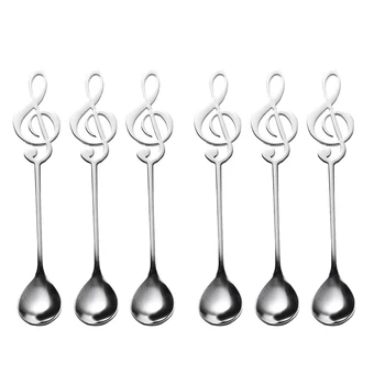 

6 Pack Cute Teaspoons Stainless Steel Musical Notation Shaped Coffee Spoons Dessert Cake Ice Cream Sugar Spoon