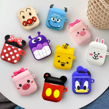 

3D Cute Cartoon Funny Bear Mouse Earphone Cases For AirPods 1/2Protect Cover with Keychain For Apple Airpods 2 Case Accessories