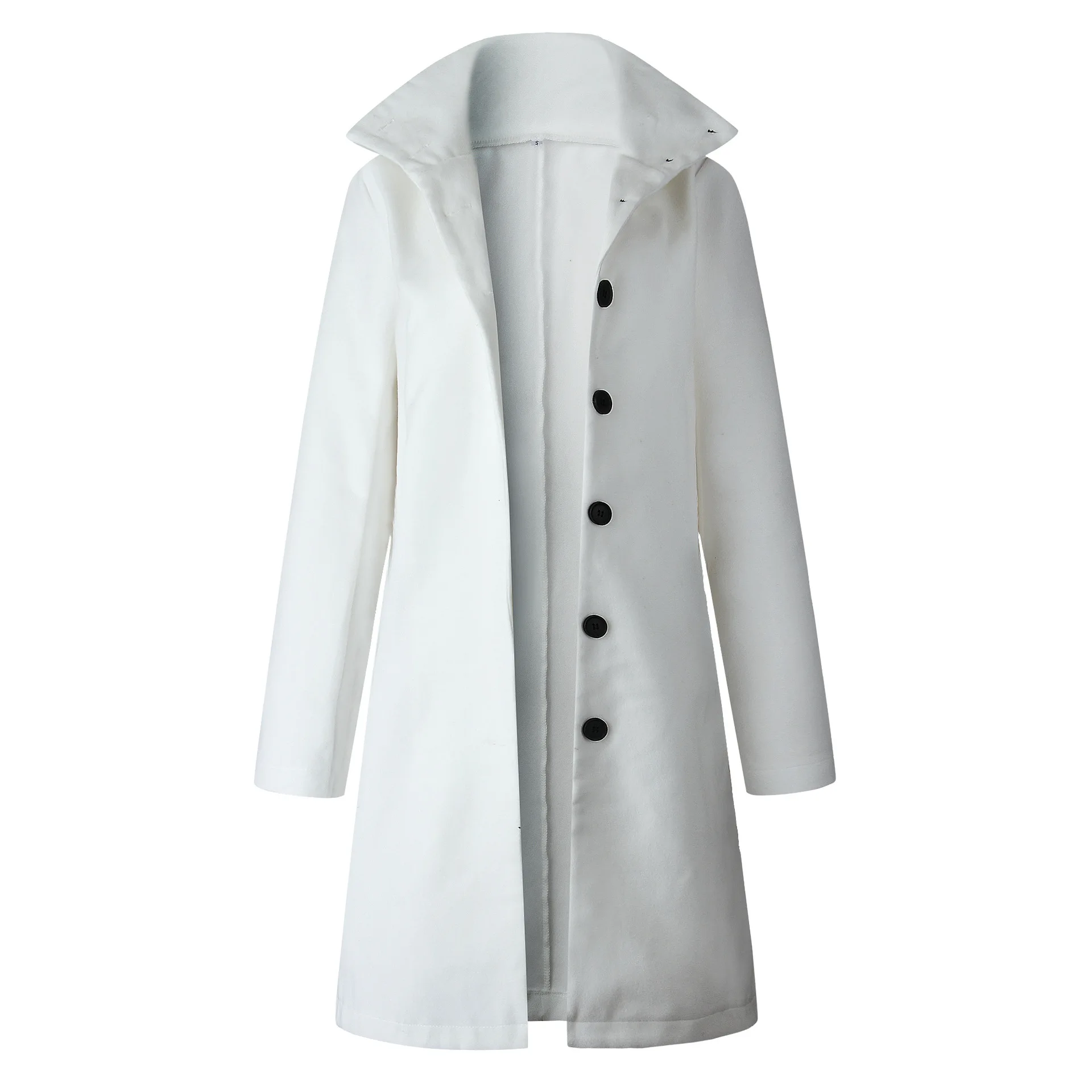 Женское шерстяное пальто на одной пуговице с карманами, кардиган, куртка плюс, длинная, Минималистичная, элегантная, с длинным рукавом, облегающая, для офиса, леди, наряды - Цвет: Белый