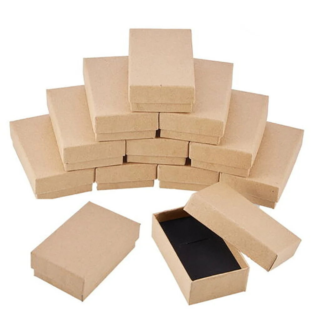 

24PCS Tan Cardboard Jewelry Box Rectangle Kraft Paper Gift Boxes For Jewelry Kraft Paper Jewelry Ring Earrings Gift Box