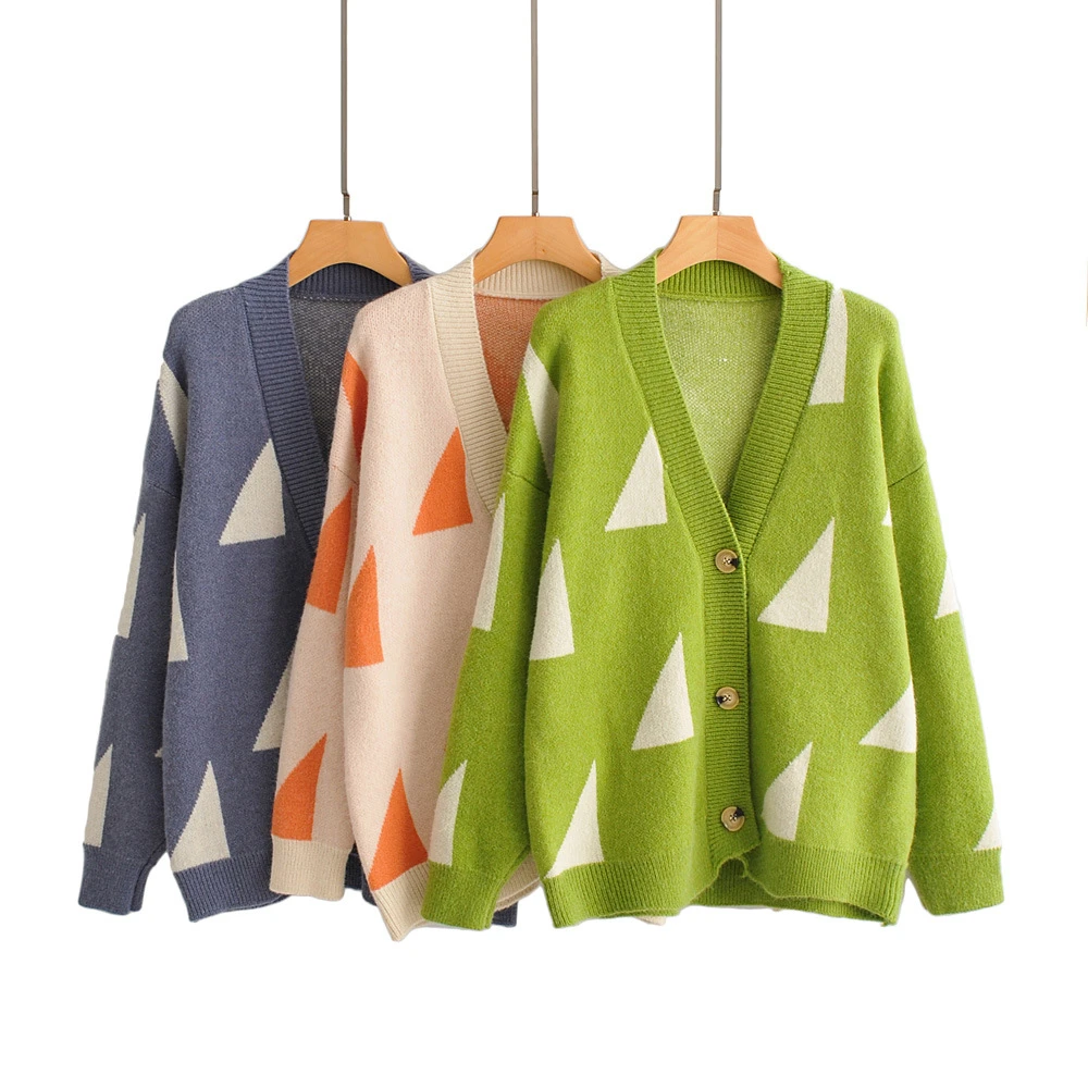 OMCHION Invierno Mujer Winter Clothes V Neck Triangle Korean Sweater Cardigan Women Casual Thick Knitted Cardigans LP216