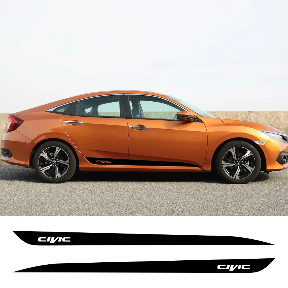 

2Pcs For Honda Civic Car Side Stripes Stickers Vinyl Film Auto Racing Sport DIY Decals Styling Automobile Car Tuning Accessories