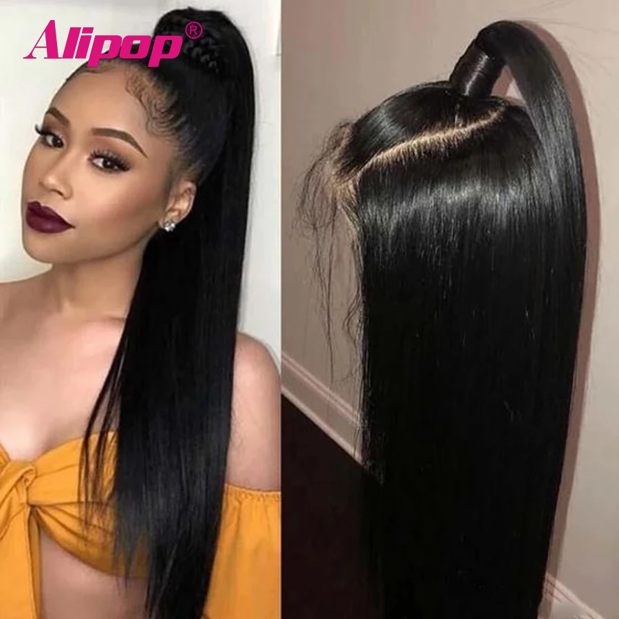 Hot Sale Wig Human-Hair Lace-Front Pre-Plucked Black 13X6 Straight Swiss-Lace Alipop for Women nzKE9Kq0