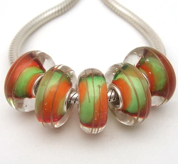 

JGWG1990 5X 100% Authenticity S925 Sterling Silver Beads Murano Glass beads Fit European Charms Bracelet diy jewelry Lampwork